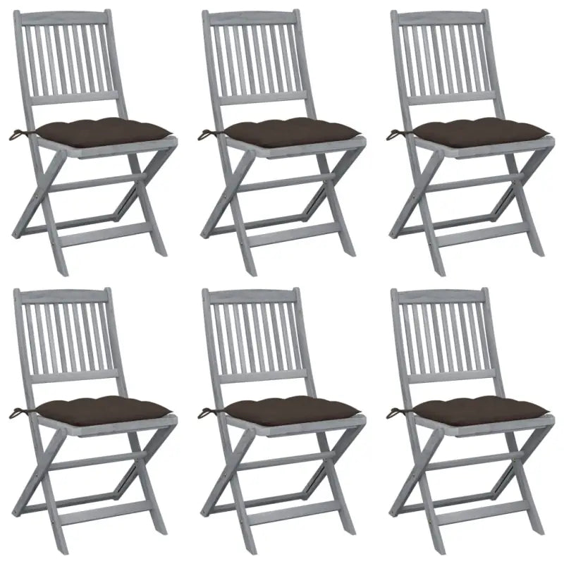 Tuinstoelen van massief acaciahout met kussens voor buiteneten - Taupe / 6 - Tuinstoelen
