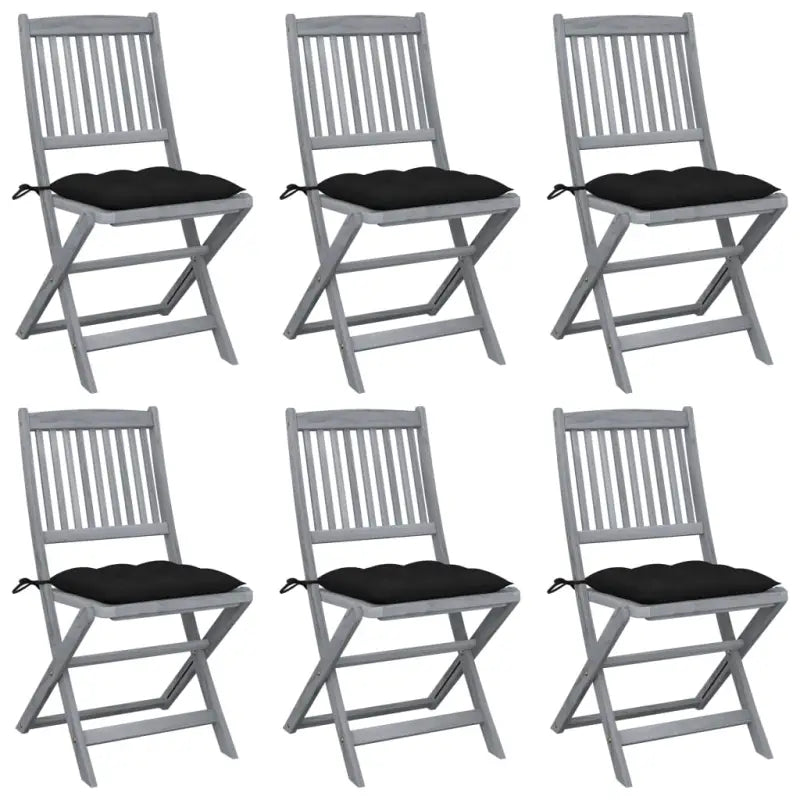 Tuinstoelen van massief acaciahout met kussens voor buiteneten - Zwart / 6 - Tuinstoelen