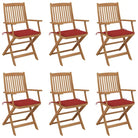 Tuinstoelen van massief acaciahout met kussens voor terras en tuin - Rood / 6 / Met armleuning - Tuinstoelen