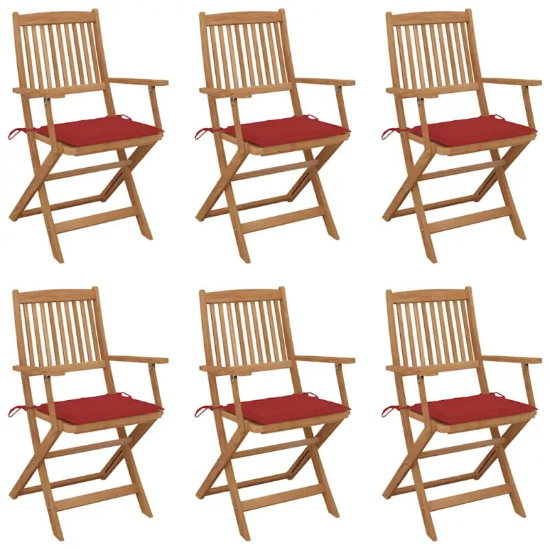 Tuinstoelen van massief acaciahout met kussens voor terras en tuin - Rood / 6 / Met armleuning - Tuinstoelen