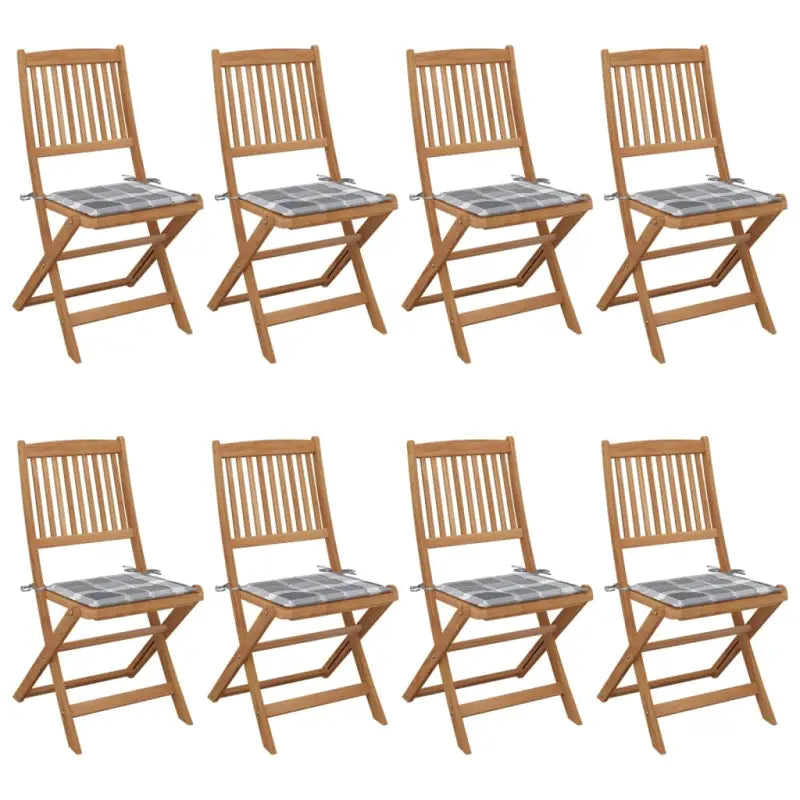 Tuinstoelen van massief acaciahout met kussens voor terras en tuin - Grijs ruitpatroon / 8 / Zonder armleuning