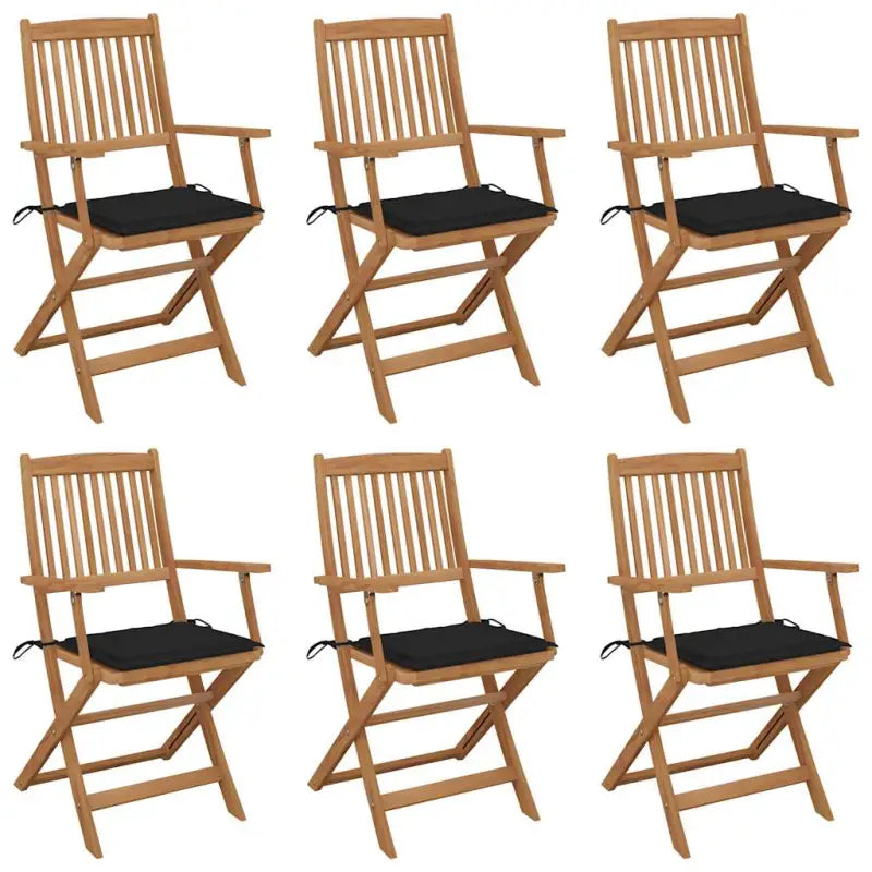 Tuinstoelen van massief acaciahout met kussens voor terras en tuin - Zwart / 6 / Met armleuning - Tuinstoelen