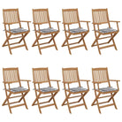 Tuinstoelen van massief acaciahout met kussens voor terras en tuin - Grijs ruitpatroon / 8 / Met armleuning