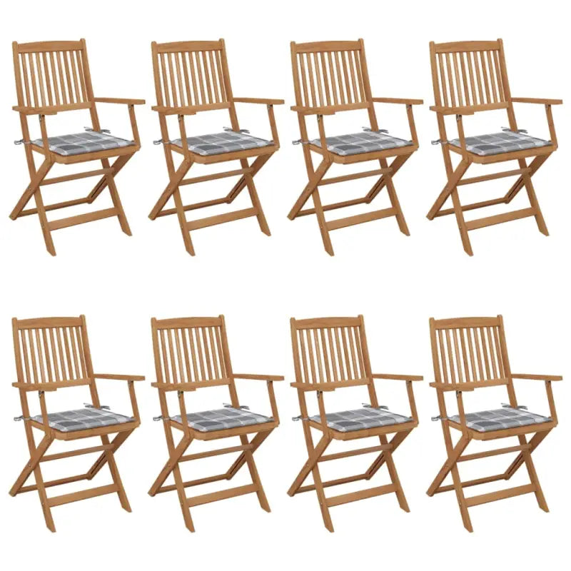 Tuinstoelen van massief acaciahout met kussens voor terras en tuin - Grijs ruitpatroon / 8 / Met armleuning