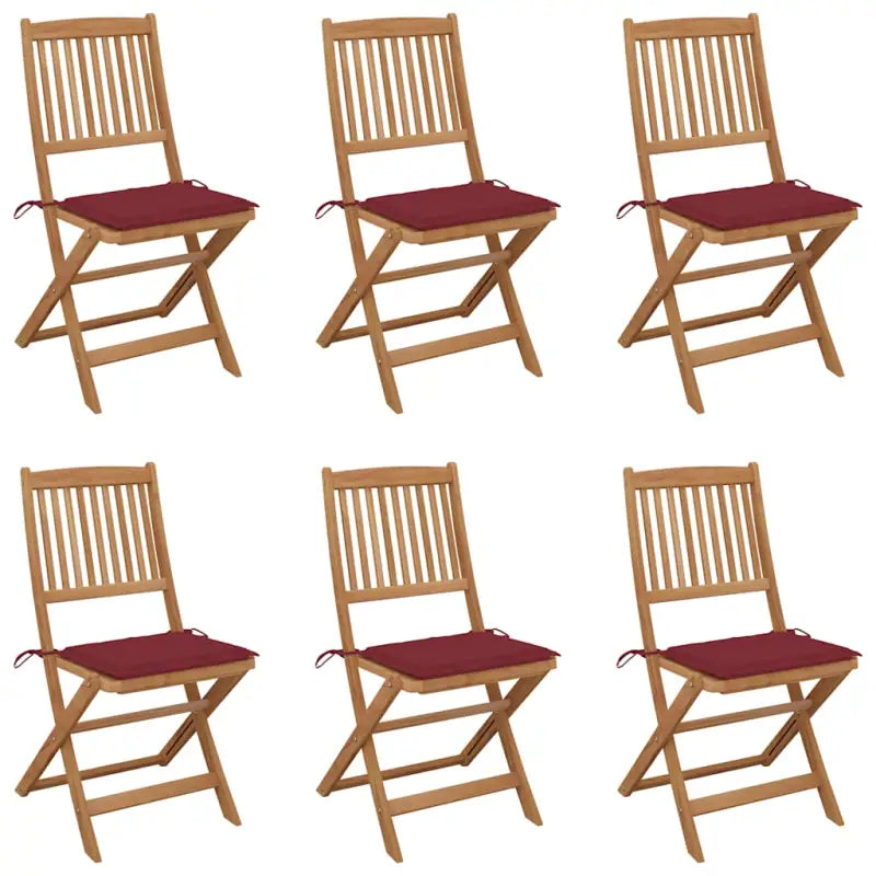 Tuinstoelen van massief acaciahout met kussens voor terras en tuin - Wijnrood / 6 / Zonder armleuning - Tuinstoelen