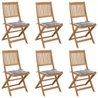 Tuinstoelen van massief acaciahout met kussens voor terras en tuin - Grijs ruitpatroon / 6 / Zonder armleuning