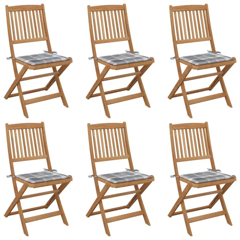 Tuinstoelen van massief acaciahout met kussens voor terras en tuin - Grijs ruitpatroon / 6 / Zonder armleuning