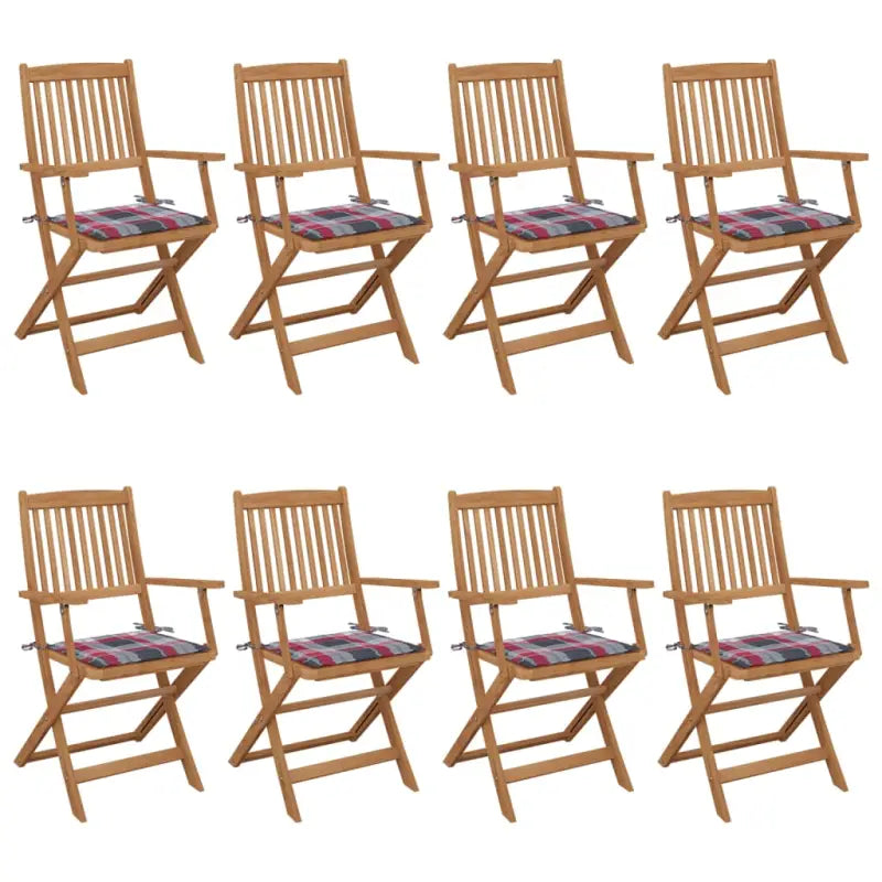 Tuinstoelen van massief acaciahout met kussens voor terras en tuin - Rood ruitpatroon / 8 / Met armleuning - Tuinstoelen
