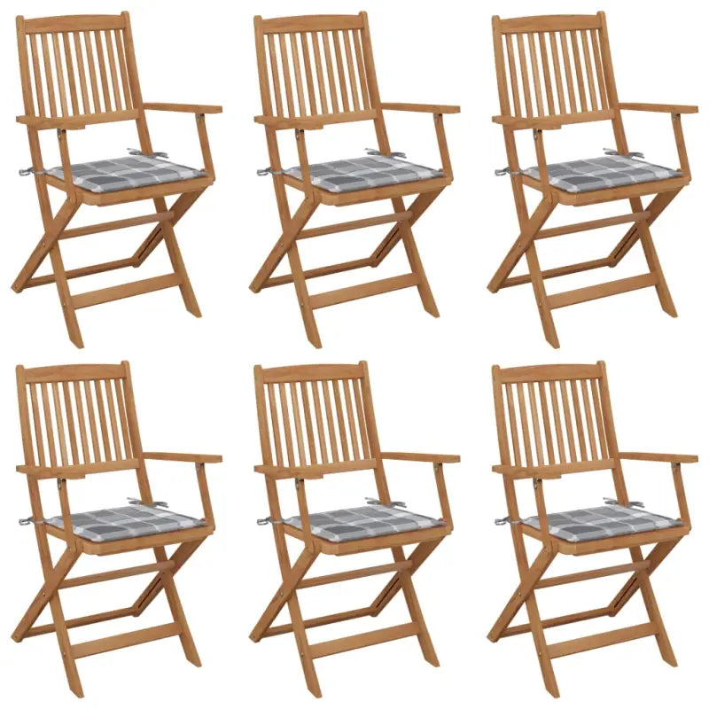 Tuinstoelen van massief acaciahout met kussens voor terras en tuin - Grijs ruitpatroon / 6 / Met armleuning