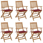 Tuinstoelen van massief acaciahout met kussens voor terras en tuin - Wijnrood / 6 / Met armleuning - Tuinstoelen