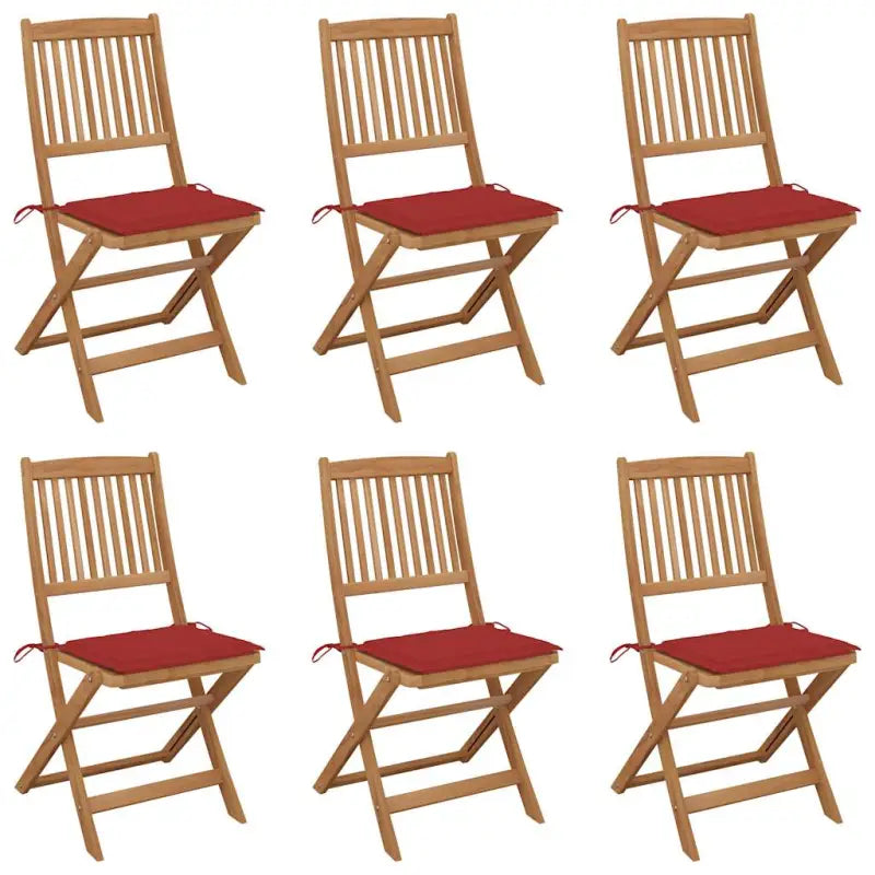 Tuinstoelen van massief acaciahout met kussens voor terras en tuin - Rood / 6 / Zonder armleuning - Tuinstoelen