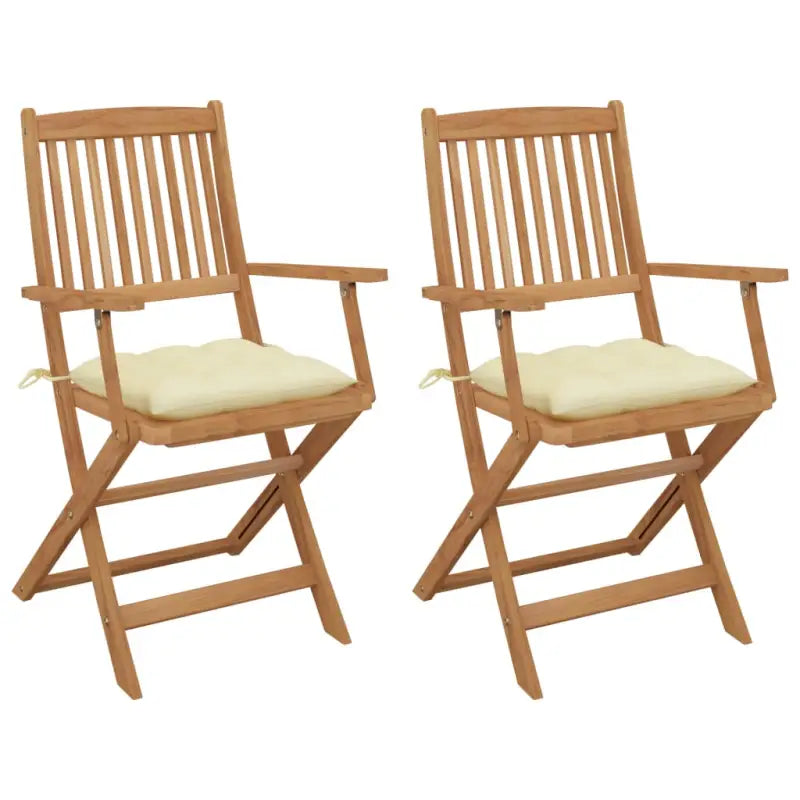 Tuinstoelen van massief acaciahout met kussens voor terras of tuin - Crème / 2 - Tuinstoelen