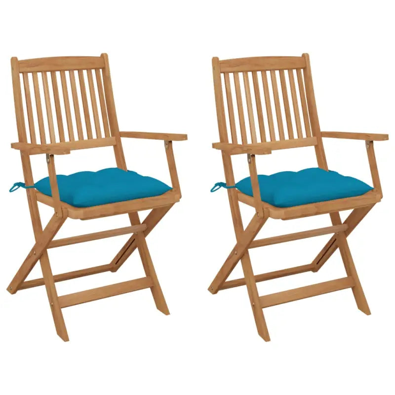 Tuinstoelen van massief acaciahout met kussens voor terras of tuin - lichtblauw / 2 - Tuinstoelen