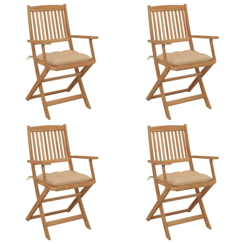 Tuinstoelen van massief acaciahout met kussens voor terras of tuin - Beige / 4 - Tuinstoelen
