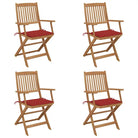 Tuinstoelen van massief acaciahout met kussens voor tuin en terras - Rood / 4 - Tuinstoelen