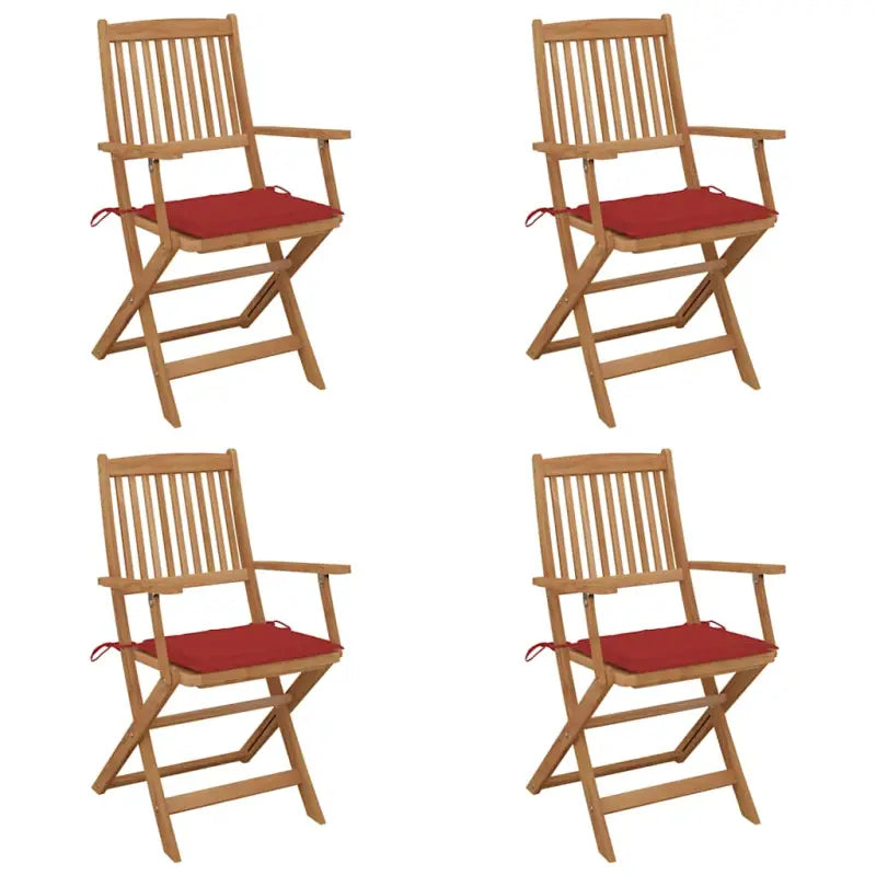 Tuinstoelen van massief acaciahout met kussens voor tuin en terras - Rood / 4 - Tuinstoelen