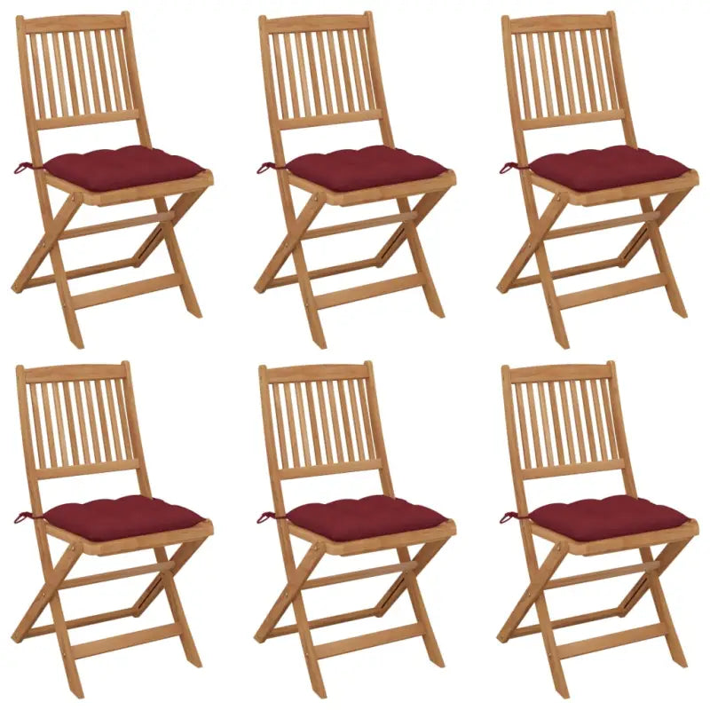 Tuinstoelen van massief acaciahout met kussens voor tuin en terras - Wijnrood / 6 / Zonder armleuning - Tuinstoelen