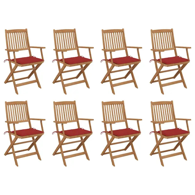 Tuinstoelen van massief acaciahout met kussens voor tuin en terras - Rood / 8 - Tuinstoelen
