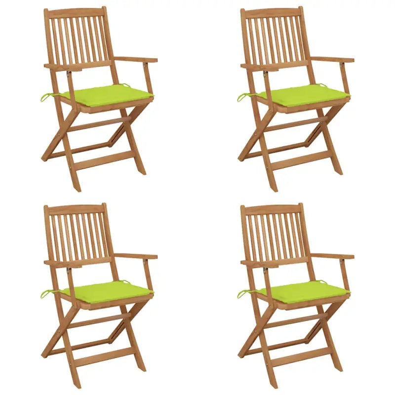 Tuinstoelen van massief acaciahout met kussens voor tuin en terras - Heldergroen / 4 - Tuinstoelen