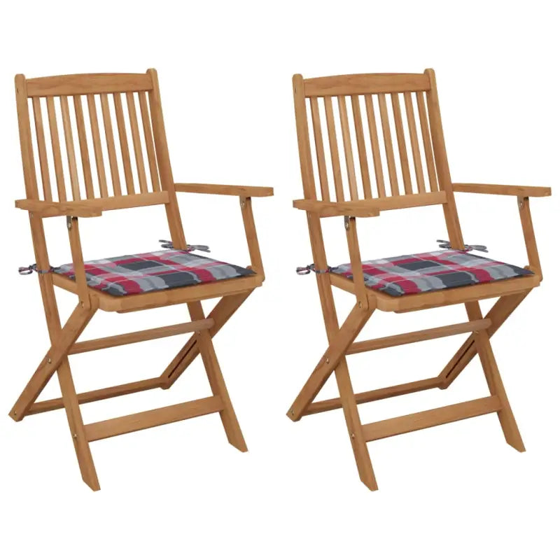 Tuinstoelen van massief acaciahout met kussens voor tuin en terras - Rood ruitpatroon / 2 - Tuinstoelen