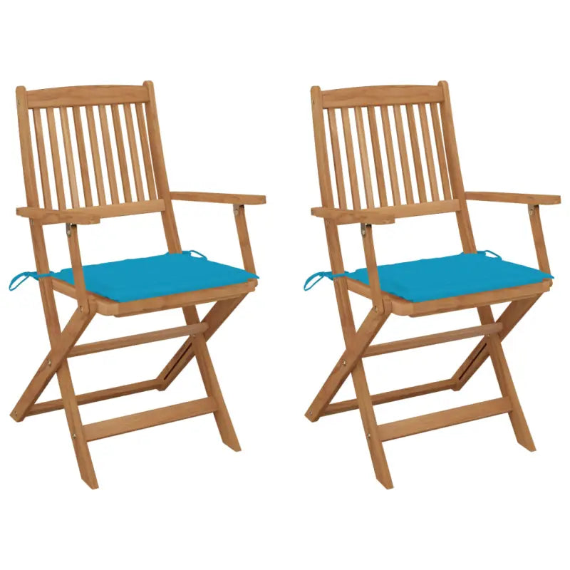 Tuinstoelen van massief acaciahout met kussens voor tuin en terras - Blauw / 2 - Tuinstoelen