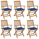 Tuinstoelen van massief acaciahout met kussens voor tuin en terras - Blauw / 6 / Met armleuning - Tuinstoelen