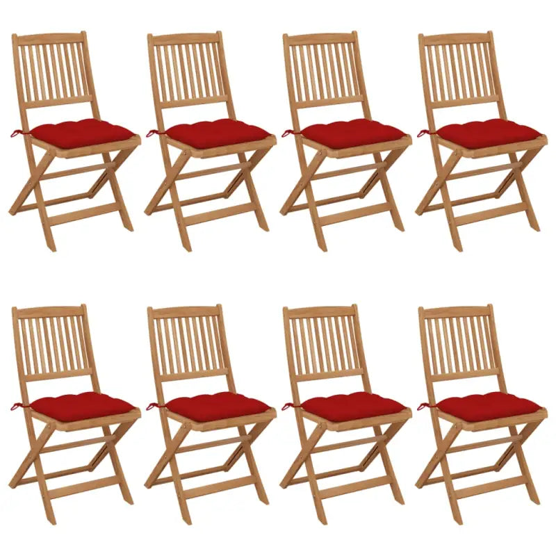 Tuinstoelen van massief acaciahout met kussens voor tuin en terras - Rood / 8 / Zonder armleuning - Tuinstoelen