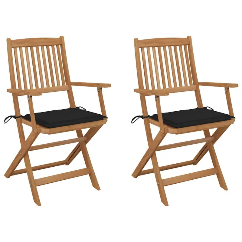Tuinstoelen van massief acaciahout met kussens voor tuin en terras - Zwart / 2 - Tuinstoelen