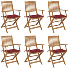 Tuinstoelen van massief acaciahout met kussens voor tuin en terras - Wijnrood / 6 - Tuinstoelen