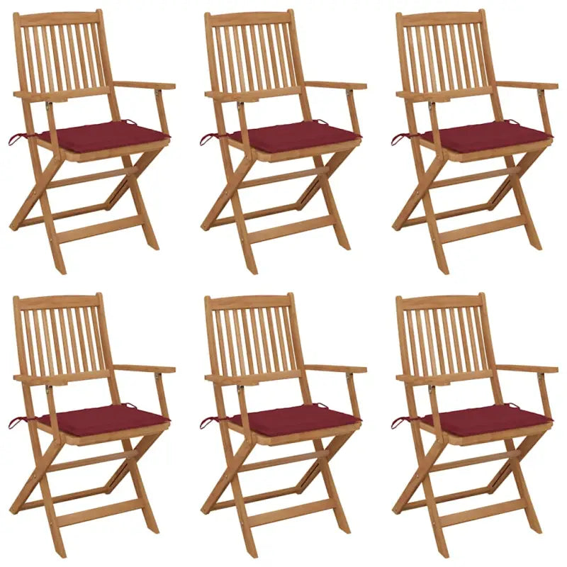 Tuinstoelen van massief acaciahout met kussens voor tuin en terras - Wijnrood / 6 - Tuinstoelen