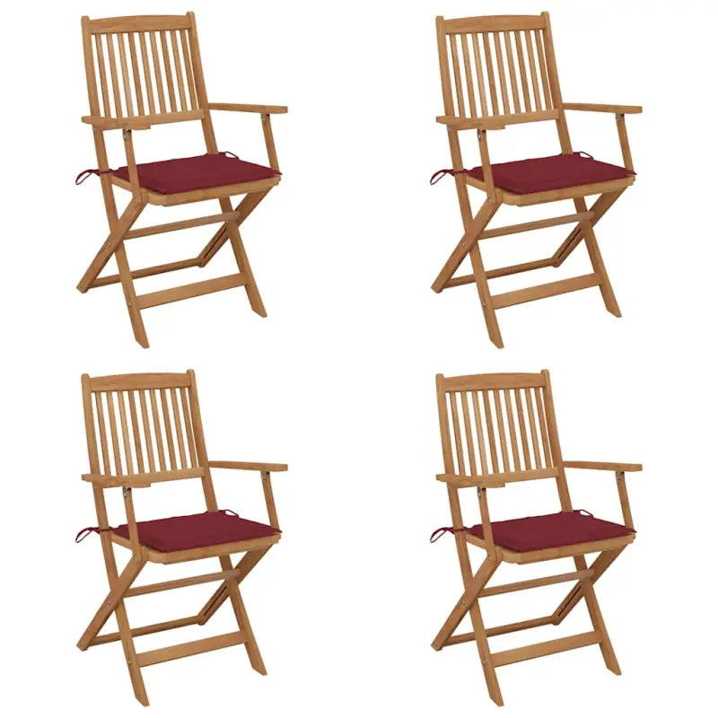 Tuinstoelen van massief acaciahout met kussens voor tuin en terras - Wijnrood / 4 - Tuinstoelen