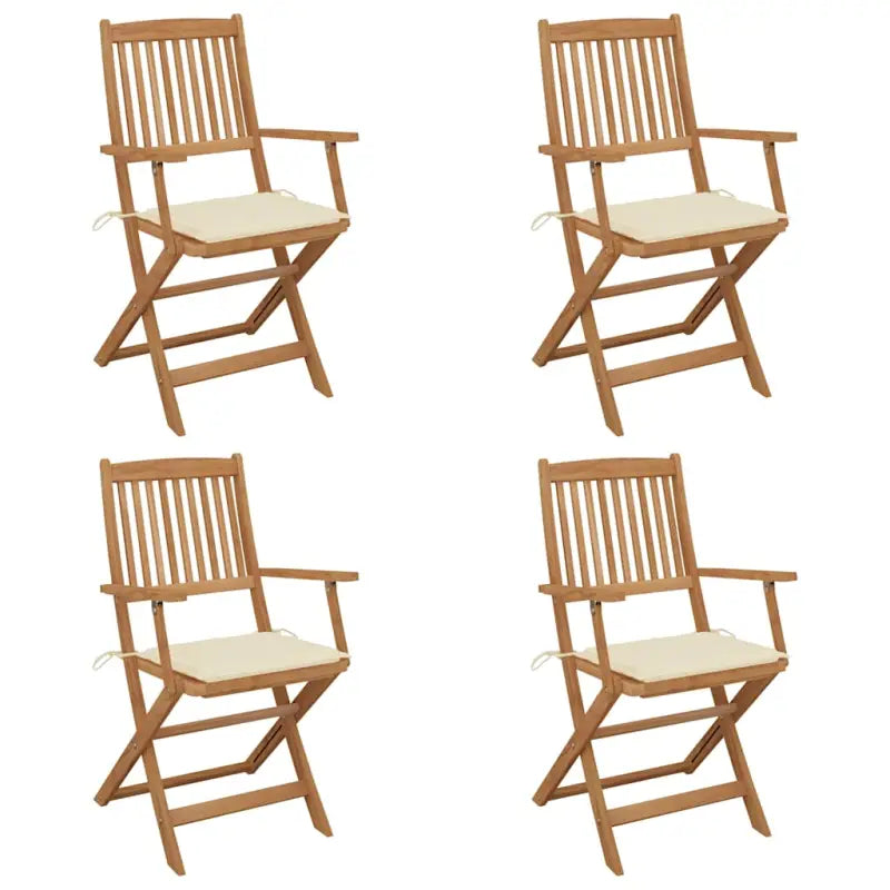 Tuinstoelen van massief acaciahout met kussens voor tuin en terras - Crème / 4 - Tuinstoelen