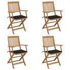 Tuinstoelen van massief acaciahout met kussens voor tuin en terras - Zwart / 4 - Tuinstoelen