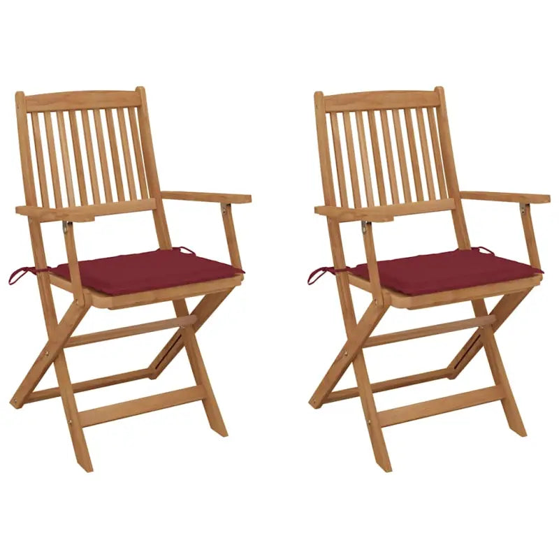 Tuinstoelen van massief acaciahout met kussens voor tuin en terras - Wijnrood / 2 - Tuinstoelen