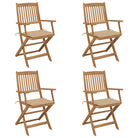 Tuinstoelen van massief acaciahout met kussens voor tuin en terras - Beige / 4 - Tuinstoelen