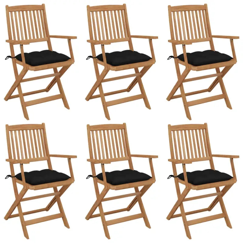 Tuinstoelen van massief acaciahout met kussens voor tuin en terras - Zwart / 6 / Met armleuning - Tuinstoelen
