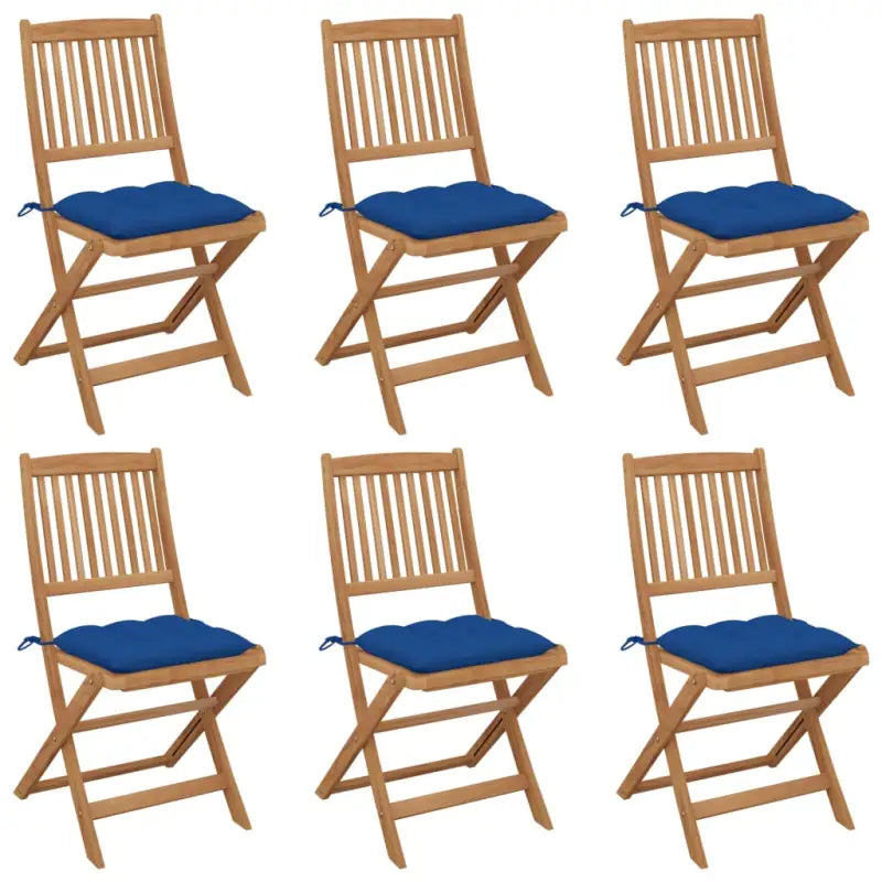 Tuinstoelen van massief acaciahout met kussens voor tuin en terras - Blauw / 6 / Zonder armleuning - Tuinstoelen