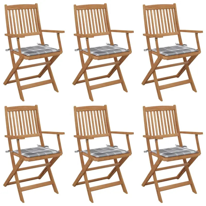 Tuinstoelen van massief acaciahout met kussens voor tuin en terras - Grijs ruitpatroon / 6 - Tuinstoelen