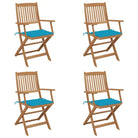 Tuinstoelen van massief acaciahout met kussens voor tuin en terras - Blauw / 4 - Tuinstoelen