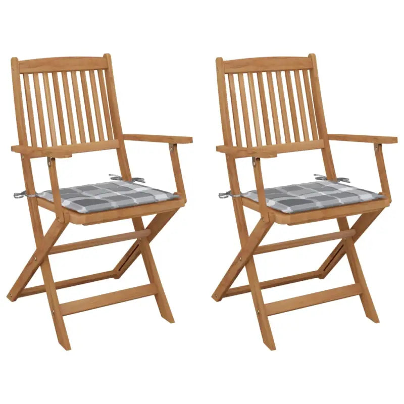 Tuinstoelen van massief acaciahout met kussens voor tuin en terras - Grijs ruitpatroon / 2 - Tuinstoelen