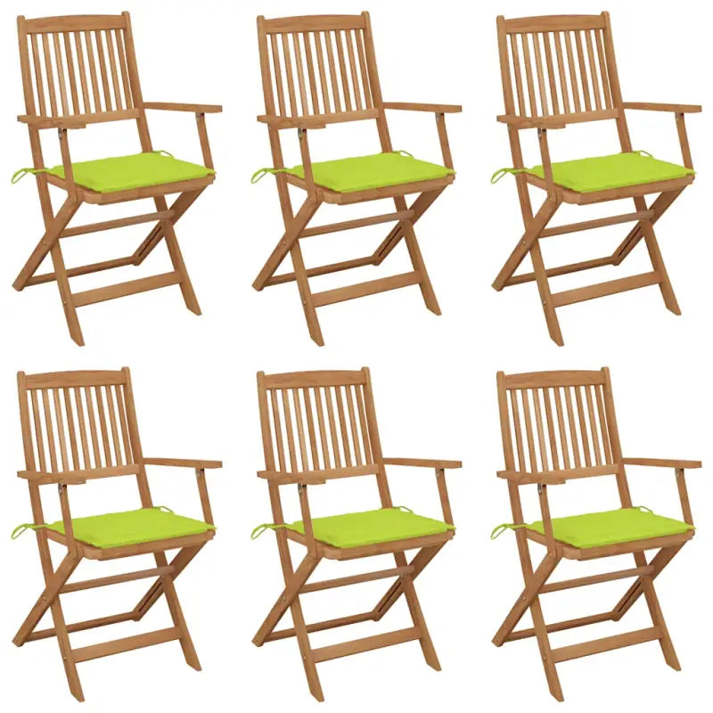 Tuinstoelen van massief acaciahout met kussens voor tuin en terras - Heldergroen / 6 - Tuinstoelen