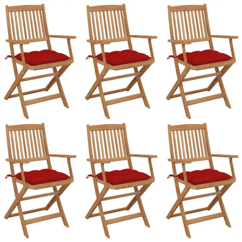 Tuinstoelen van massief acaciahout met kussens voor tuin en terras - Rood / 6 / Met armleuning - Tuinstoelen