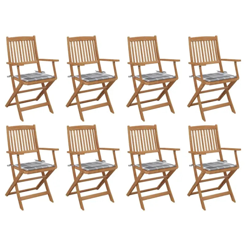 Tuinstoelen van massief acaciahout met kussens voor tuin en terras - Grijs ruitpatroon / 8 - Tuinstoelen