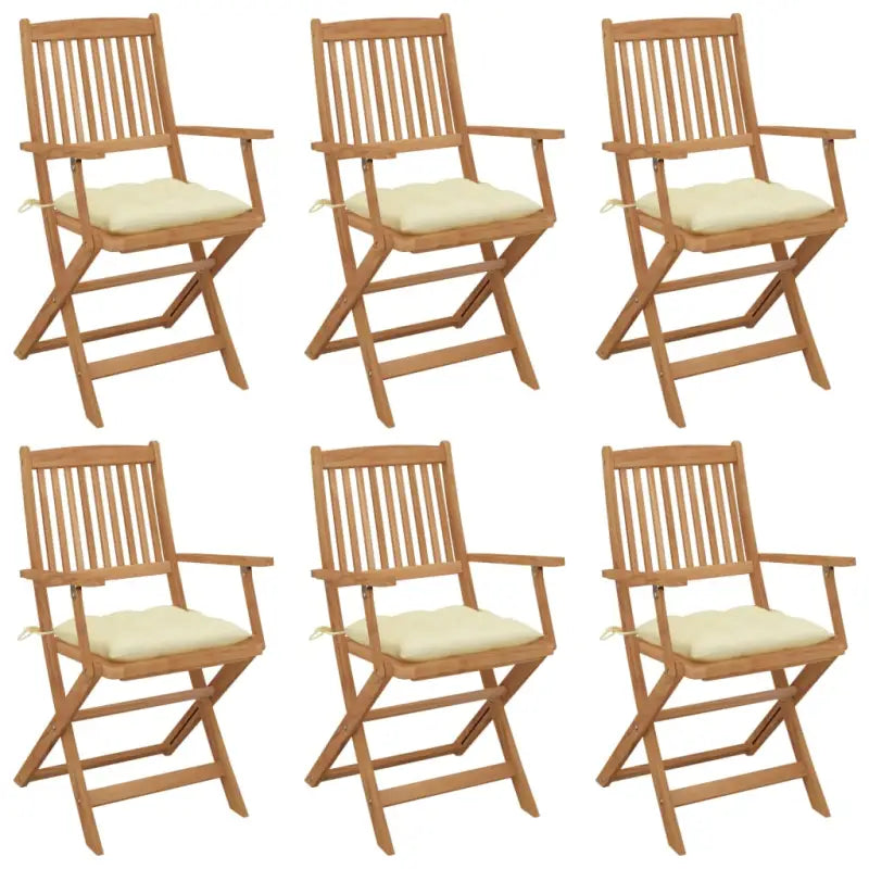 Tuinstoelen van massief acaciahout met kussens voor tuin en terras - Crème / 6 / Met armleuning - Tuinstoelen
