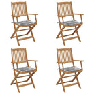 Tuinstoelen van massief acaciahout met kussens voor tuin en terras - Grijs ruitpatroon / 4 - Tuinstoelen