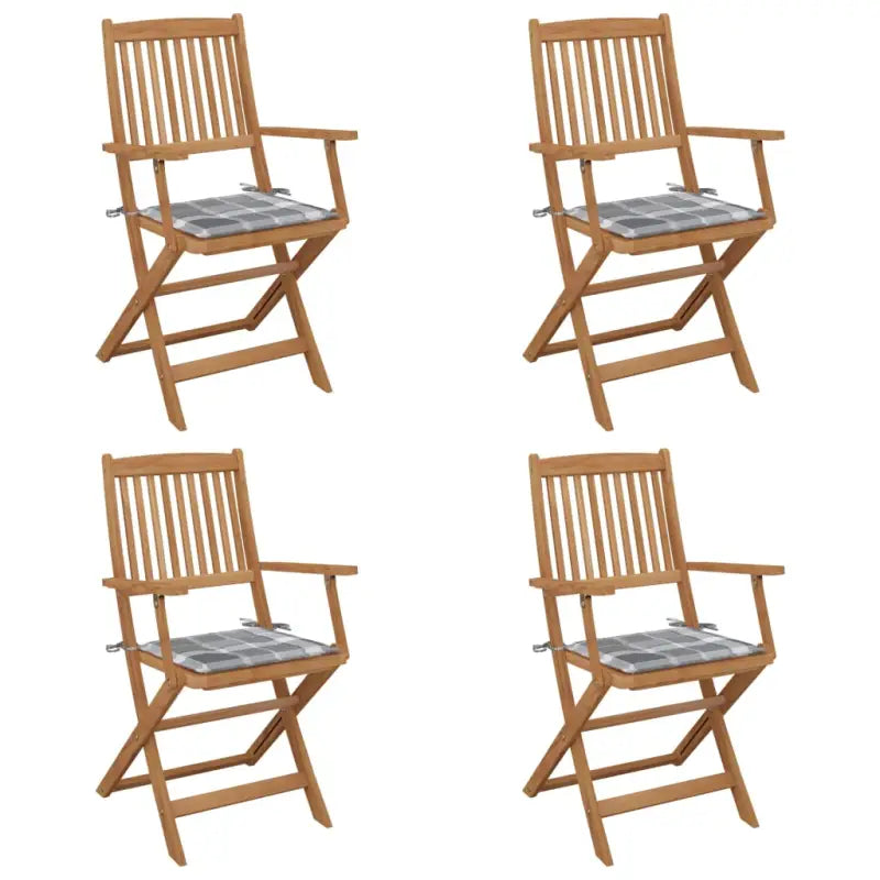 Tuinstoelen van massief acaciahout met kussens voor tuin en terras - Grijs ruitpatroon / 4 - Tuinstoelen