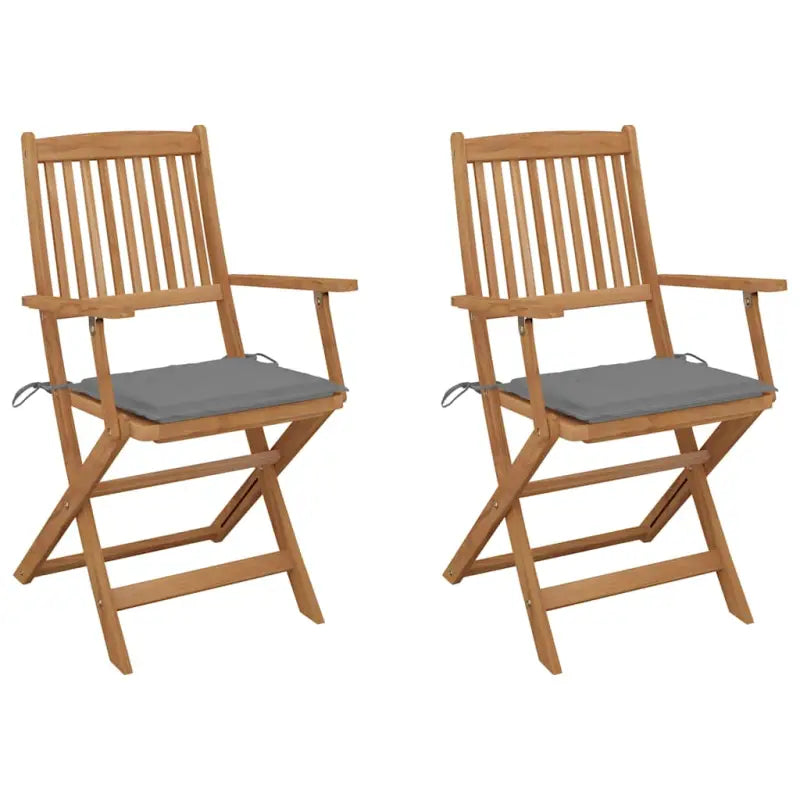 Tuinstoelen van massief acaciahout met kussens voor tuin en terras - Grijs / 2 - Tuinstoelen