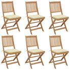 Tuinstoelen van massief acaciahout met kussens voor tuin en terras - Crème / 6 / Zonder armleuning - Tuinstoelen