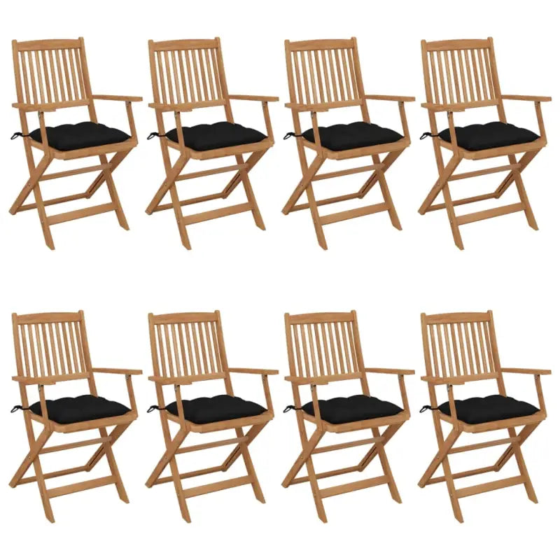 Tuinstoelen van massief acaciahout met kussens voor tuin en terras - Zwart / 8 / Met armleuning - Tuinstoelen