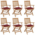 Tuinstoelen van massief acaciahout met kussens voor tuin en terras - Wijnrood / 6 / Met armleuning - Tuinstoelen